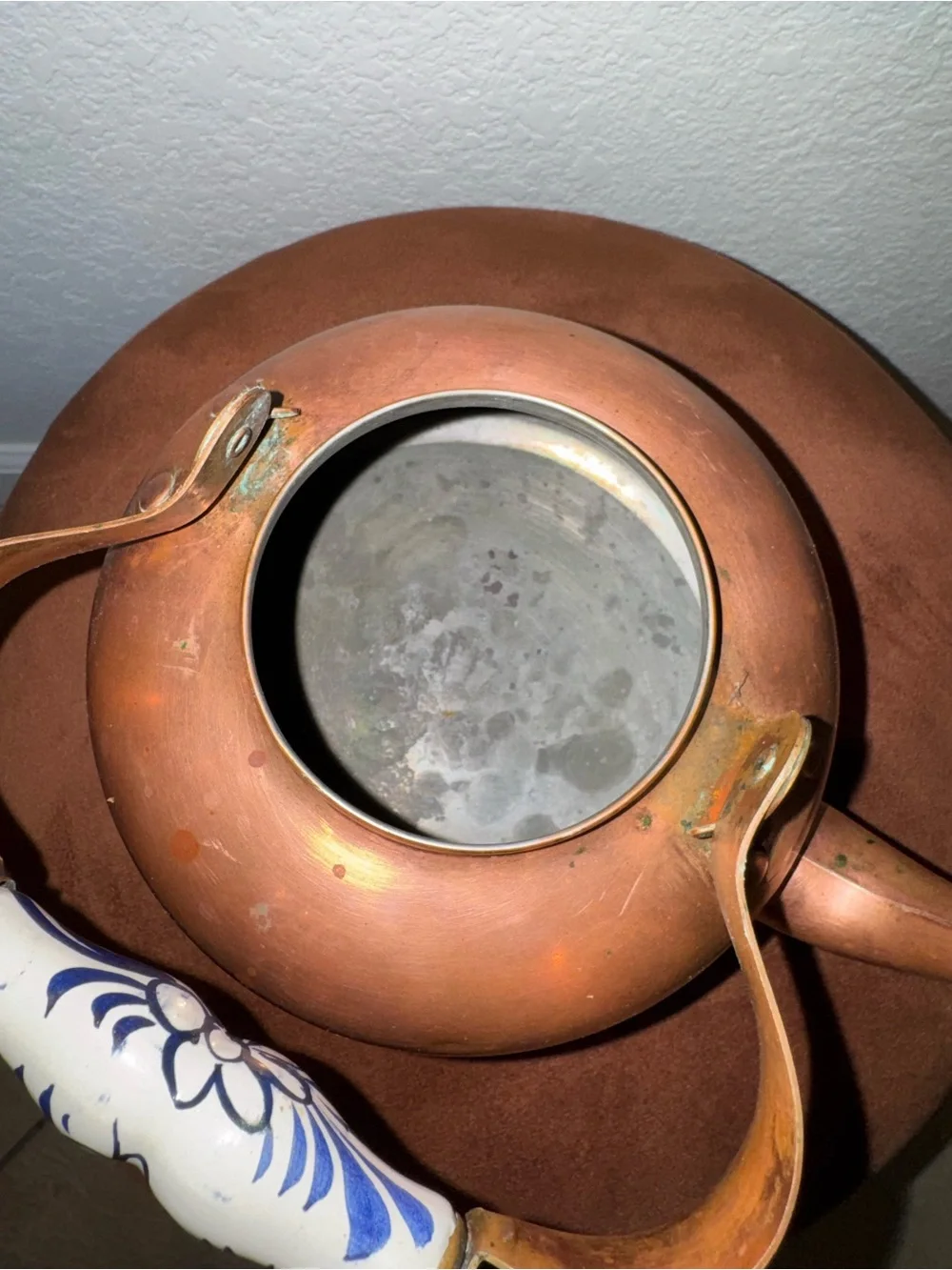 Vintage Copper and Brass Hand Painted Tea Kettle Made in Portugal